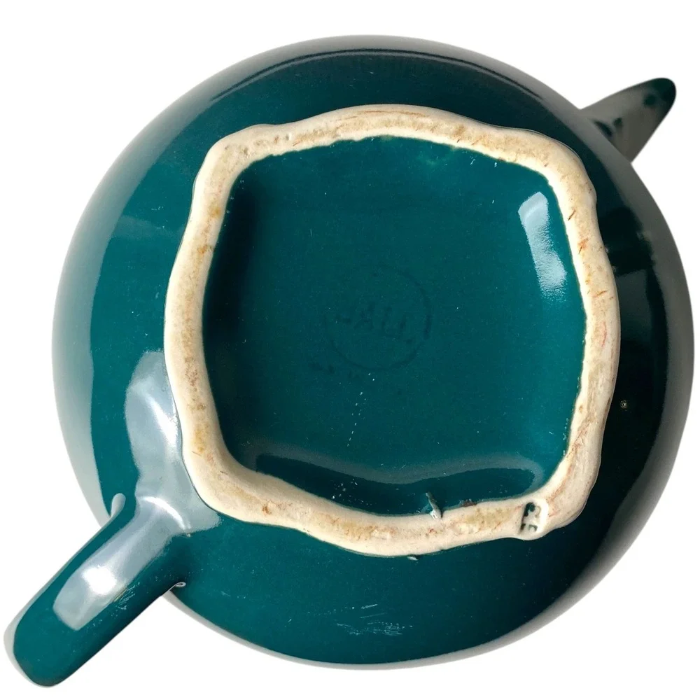 Vintage Hall China Teal Green Ceramic Teapot Base Only Made in‎ USA MCM Art Deco
